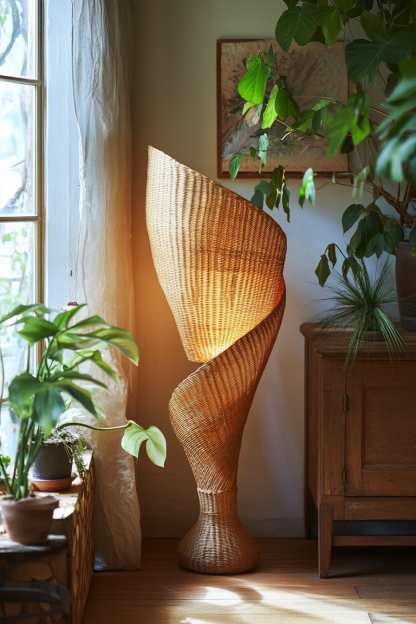Wabi-sabi style floor lamp, Southeast Asian living room, bedroom, homestay study, tea room, Zen hotel, rattan Japanese-style floor lamp - Image 3