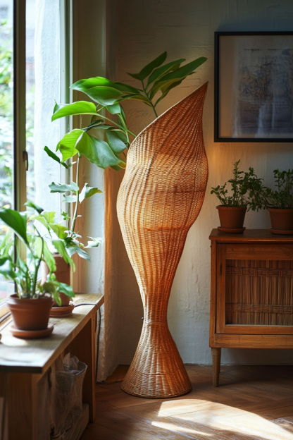 Wabi-sabi style floor lamp, Southeast Asian living room, bedroom, homestay study, tea room, Zen hotel, rattan Japanese-style floor lamp - Image 2