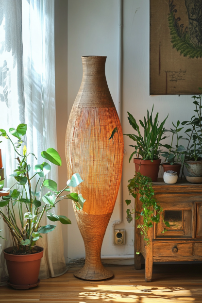 Rattan decorative floor lamp, Zen-inspired tea room, homestay, living room, sofa, bedroom lamp, retro upright rattan floor lamp - Image 2