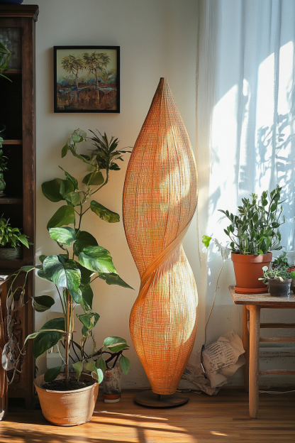 Wabi-sabi style rattan floor lamp, homestay hotel model room decorative item, Zen, Japanese and Chinese retro style - Image 11