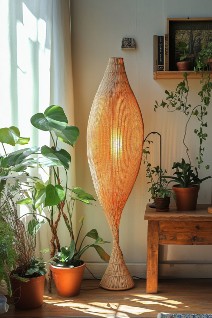 Wabi-sabi style rattan floor lamp, homestay hotel model room decorative item, Zen, Japanese and Chinese retro style - Image 10