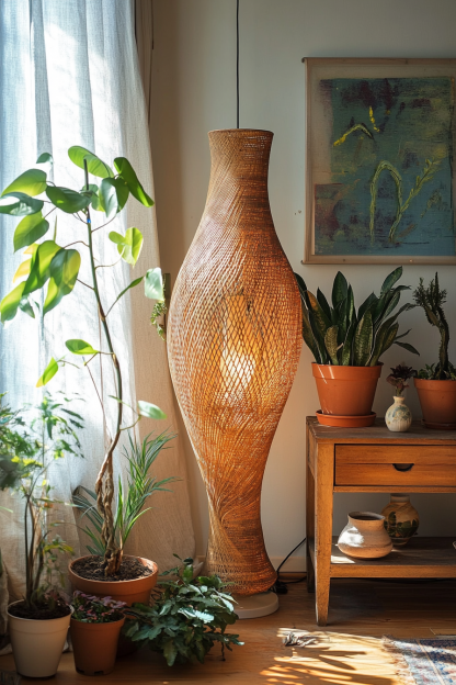Wabi-sabi style rattan floor lamp, homestay hotel model room decorative item, Zen, Japanese and Chinese retro style - Image 9