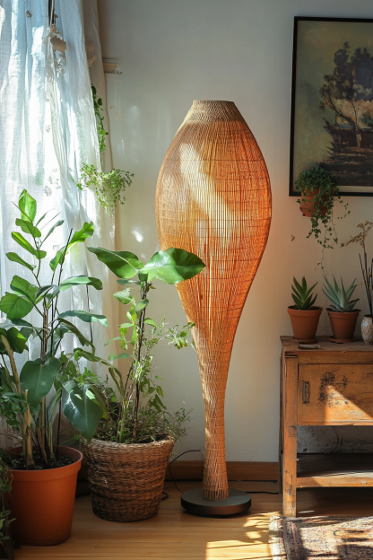 Wabi-sabi style rattan floor lamp, homestay hotel model room decorative item, Zen, Japanese and Chinese retro style - Image 8