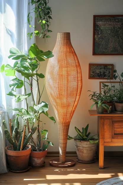 Wabi-sabi style rattan floor lamp, homestay hotel model room decorative item, Zen, Japanese and Chinese retro style - Image 7