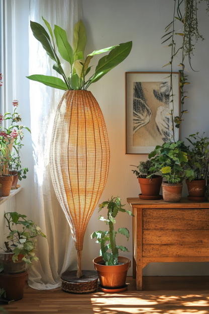Wabi-sabi style rattan floor lamp, homestay hotel model room decorative item, Zen, Japanese and Chinese retro style - Image 6