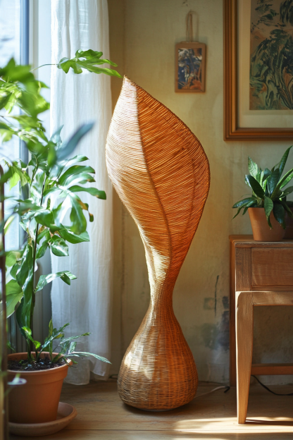 Wabi-sabi style rattan floor lamp, homestay hotel model room decorative item, Zen, Japanese and Chinese retro style - Image 5