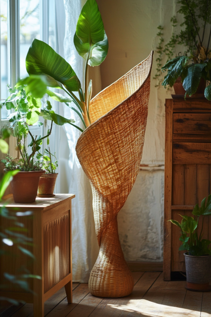 Wabi-sabi style rattan floor lamp, homestay hotel model room decorative item, Zen, Japanese and Chinese retro style - Image 4