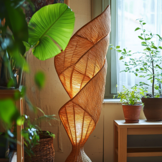 Wabi-sabi style rattan floor lamp, homestay hotel model room decorative item, Zen, Japanese and Chinese retro style