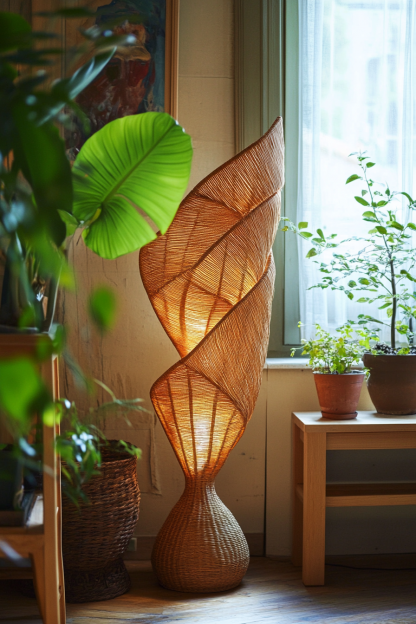 Wabi-sabi style rattan floor lamp, homestay hotel model room decorative item, Zen, Japanese and Chinese retro style