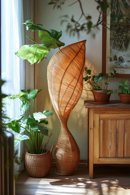 Wabi-sabi style rattan floor lamp, homestay hotel model room decorative item, Zen, Japanese and Chinese retro style - Image 2