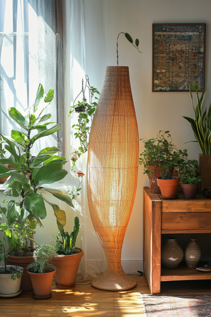 Chinese-style retro floor lamp, living room, hotel, villa, leisure club, creative bowling, rattan lamp, floor table lamp - Image 9