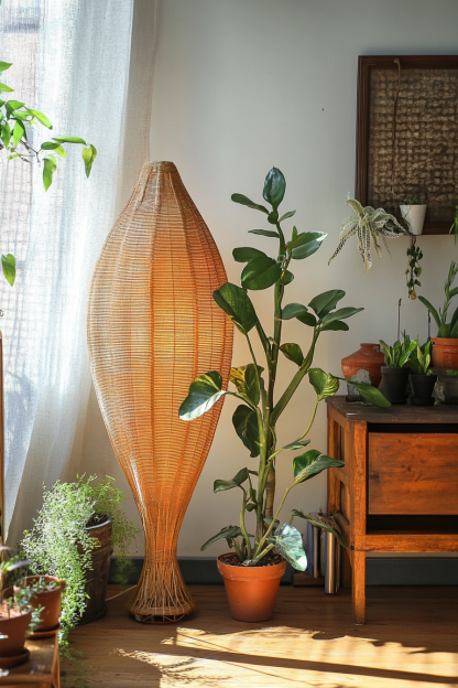 Chinese-style retro floor lamp, living room, hotel, villa, leisure club, creative bowling, rattan lamp, floor table lamp - Image 8