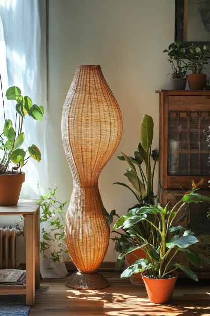 Chinese-style retro floor lamp, living room, hotel, villa, leisure club, creative bowling, rattan lamp, floor table lamp - Image 7