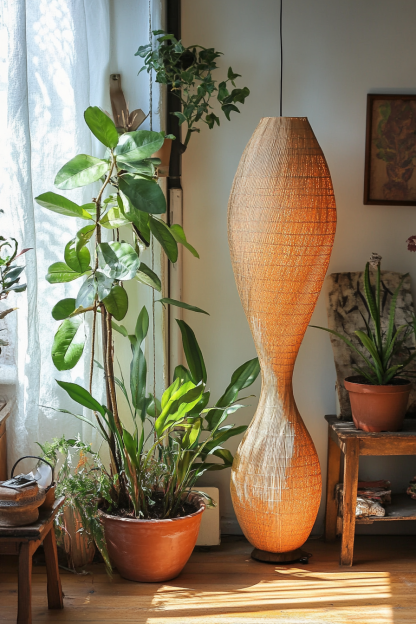 Chinese-style retro floor lamp, living room, hotel, villa, leisure club, creative bowling, rattan lamp, floor table lamp - Image 6