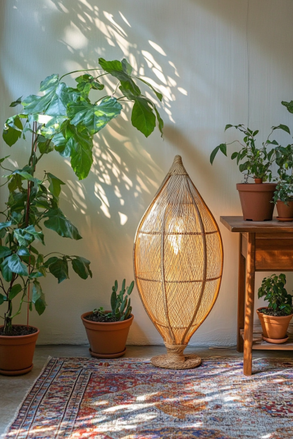 Wabi-sabi style bamboo and rattan chandeliers, Zen-inspired tea room, creative bar counter decoration, hotel, Japanese personality