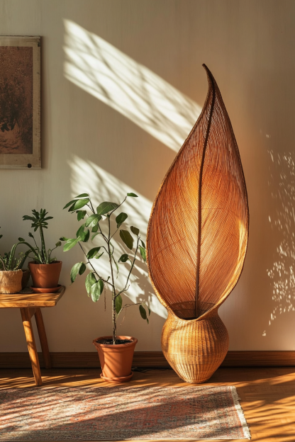 Wabi-sabi style floor lamp, Southeast Asian living room, bedroom, homestay study, tea room, Zen hotel, rattan Japanese-style floor lamp - Image 3