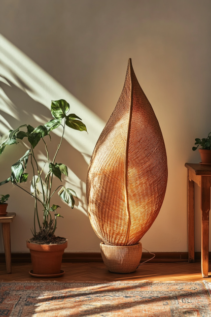 Wabi-sabi style floor lamp, Southeast Asian living room, bedroom, homestay study, tea room, Zen hotel, rattan Japanese-style floor lamp - Image 2