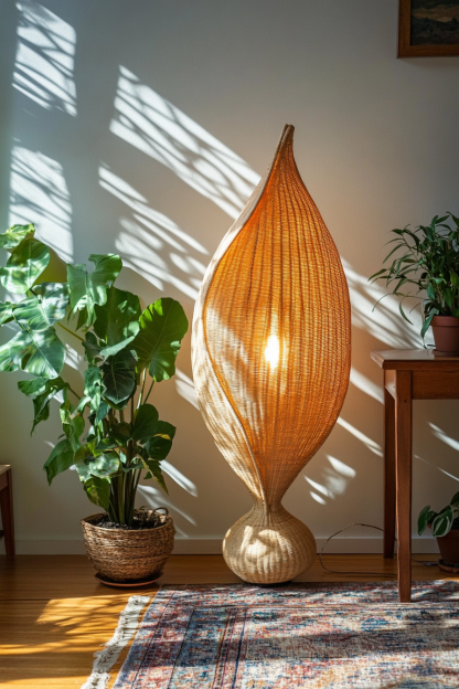 Wabi-sabi style rattan floor lamp, homestay hotel model room decorative item, Zen, Japanese and Chinese retro style - Image 9