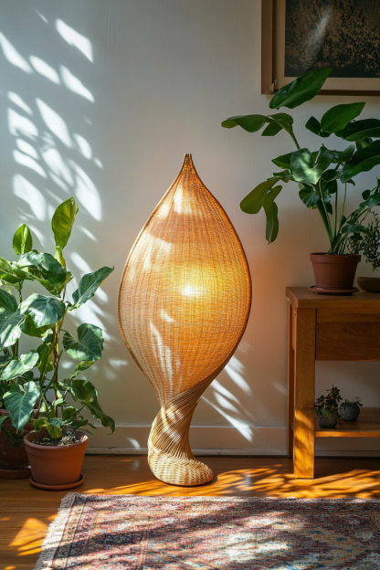 Wabi-sabi style rattan floor lamp, homestay hotel model room decorative item, Zen, Japanese and Chinese retro style - Image 6