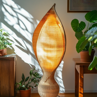 Wabi-sabi style rattan floor lamp, homestay hotel model room decorative item, Zen, Japanese and Chinese retro style
