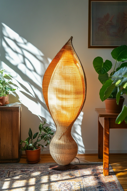 Wabi-sabi style rattan floor lamp, homestay hotel model room decorative item, Zen, Japanese and Chinese retro style