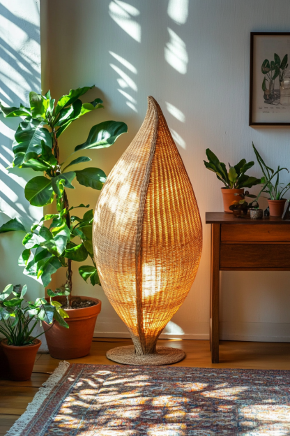 Wabi-sabi style rattan floor lamp, homestay hotel model room decorative item, Zen, Japanese and Chinese retro style - Image 3