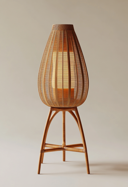 Wabi-sabi style rattan floor lamp, Japanese-style guesthouse bedside living room decorative lamp, atmosphere home study, balcony bedroom - Image 2