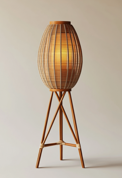 Wabi-sabi style rattan floor lamp, Japanese-style guesthouse bedside living room decorative lamp, atmosphere home study, balcony bedroom
