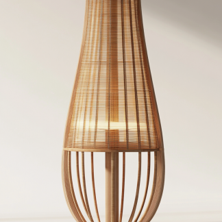 Wabi-sabi style restaurant, wicker woven floor lamps, simple and modern tea table, Nordic decorative lamps, Japanese retro Zen atmosphere
