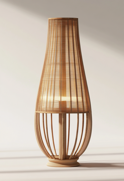 Wabi-sabi style restaurant, wicker woven floor lamps, simple and modern tea table, Nordic decorative lamps, Japanese retro Zen atmosphere