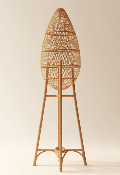 Wabi-sabi style rattan floor lamp, Japanese-style guesthouse bedside living room decorative lamp, atmosphere home study, balcony bedroom - Image 6