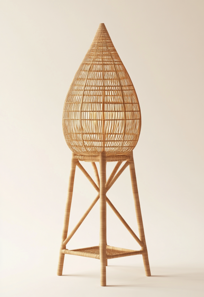 Wabi-sabi style rattan floor lamp, Japanese-style guesthouse bedside living room decorative lamp, atmosphere home study, balcony bedroom - Image 5