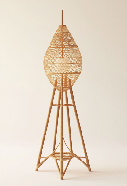 Wabi-sabi style rattan floor lamp, Japanese-style guesthouse bedside living room decorative lamp, atmosphere home study, balcony bedroom - Image 3