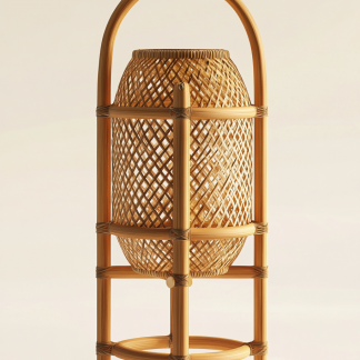 Wabi-sabi style restaurant, wicker woven floor lamps, simple and modern tea table, Nordic decorative lamps, Japanese retro Zen atmosphere