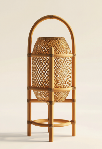 Wabi-sabi style restaurant, wicker woven floor lamps, simple and modern tea table, Nordic decorative lamps, Japanese retro Zen atmosphere