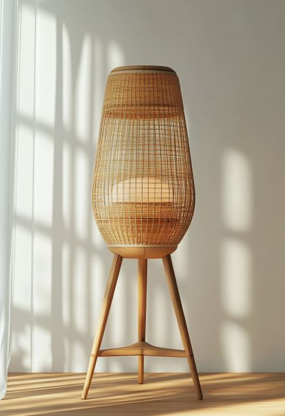 10 Wabi-sabi style restaurant rattan woven floor lamps, Japanese retro shop restaurant hot pot restaurant lamps, Zen tea room lamps - Image 9