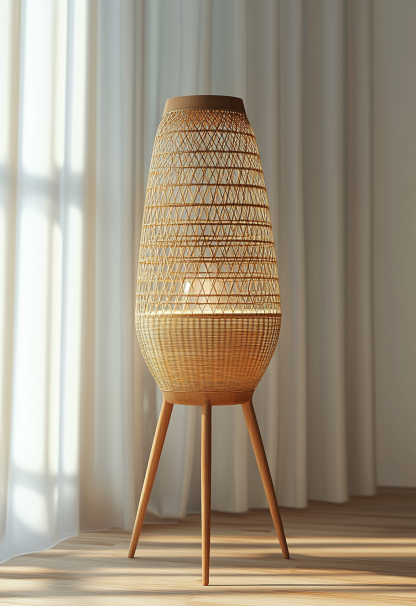 10 Wabi-sabi style restaurant rattan woven floor lamps, Japanese retro shop restaurant hot pot restaurant lamps, Zen tea room lamps - Image 8