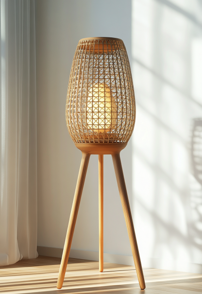 10 Wabi-sabi style restaurant rattan woven floor lamps, Japanese retro shop restaurant hot pot restaurant lamps, Zen tea room lamps - Image 7