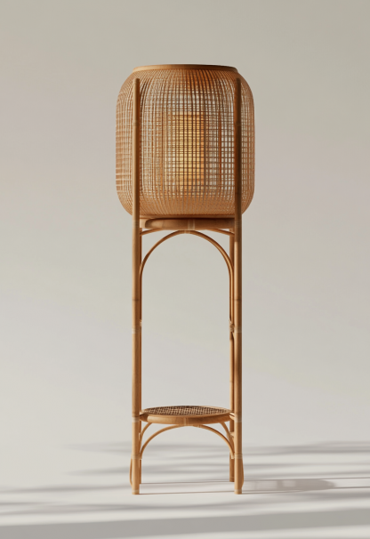 Wabi-sabi style rattan floor lamp, Japanese-style guesthouse bedside living room decorative lamp, atmosphere home study, balcony bedroom - Image 8