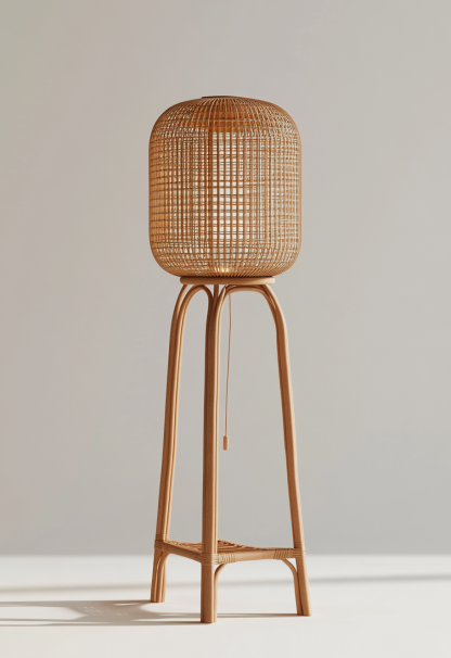 Wabi-sabi style rattan floor lamp, Japanese-style guesthouse bedside living room decorative lamp, atmosphere home study, balcony bedroom - Image 7