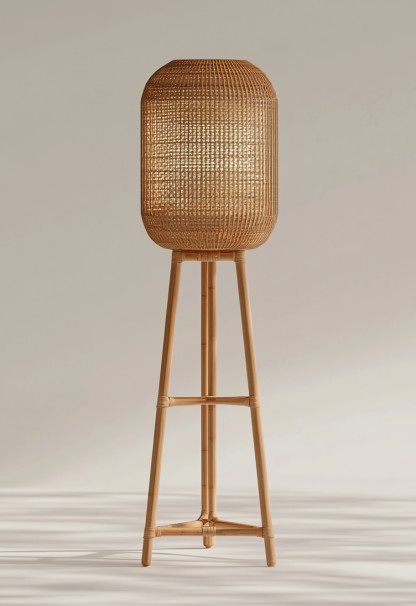 Wabi-sabi style rattan floor lamp, Japanese-style guesthouse bedside living room decorative lamp, atmosphere home study, balcony bedroom
