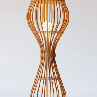 Wabi-sabi style restaurant, wicker woven floor lamps, handcrafted living room, Japanese retro coffee shop, lantern bedroom