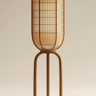 Wabi-sabi style restaurant rattan woven floor lamp, Japanese retro store restaurant hot pot restaurant lamp, Zen tea room lamp
