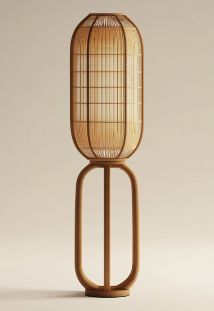 Wabi-sabi style restaurant rattan woven floor lamp, Japanese retro store restaurant hot pot restaurant lamp, Zen tea room lamp