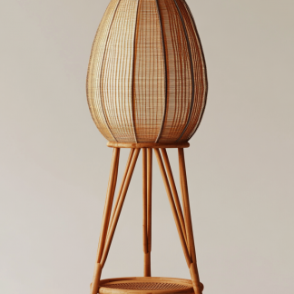 Wabi-sabi style restaurant, wicker woven floor lamps, simple and modern tea table, Nordic decorative lamps, Japanese retro Zen atmosphere