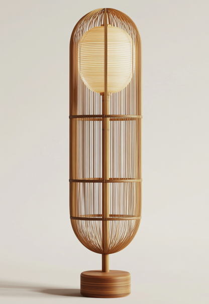 Wabi-sabi style restaurant rattan woven floor lamp, Japanese retro store restaurant hot pot restaurant lamp, Zen tea room lamp - Image 2