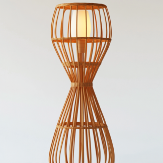 Wabi-sabi style restaurant, wicker woven floor lamps, handcrafted living room, Japanese retro coffee shop, lantern bedroom