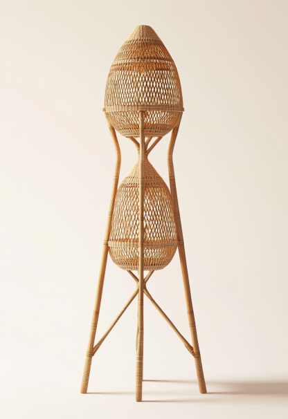 1010 Wabi-sabi style restaurant rattan woven floor lamps, Japanese retro shop, restaurant, hot pot restaurant lamps, tea room lamps - Image 2
