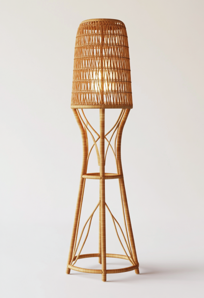 Wabi-sabi style rattan floor lamp, Japanese-style guesthouse bedside living room decorative lamp, atmosphere home study, balcony bedroom - Image 5