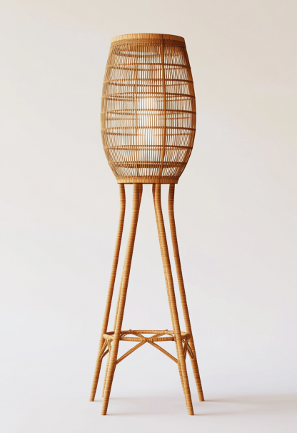 Wabi-sabi style rattan floor lamp, Japanese-style guesthouse bedside living room decorative lamp, atmosphere home study, balcony bedroom - Image 4
